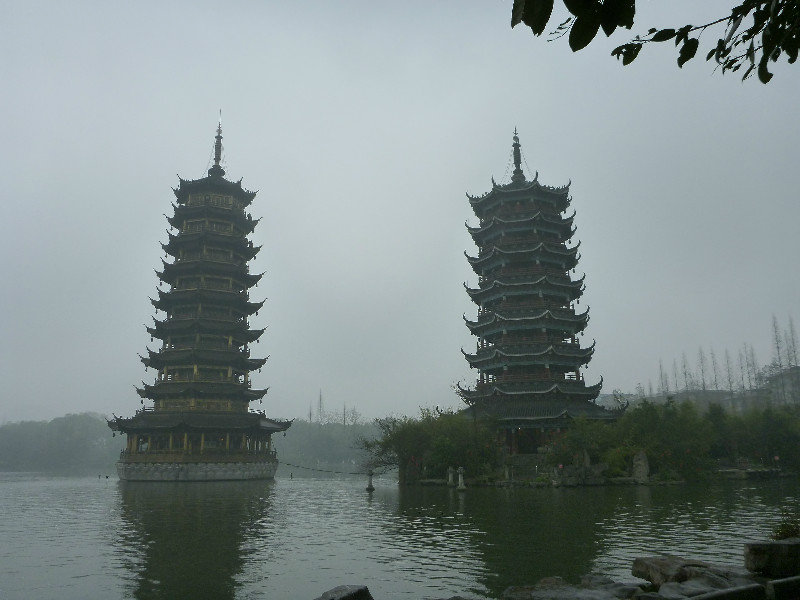 Twin Pagodas in Gloomy Daylight