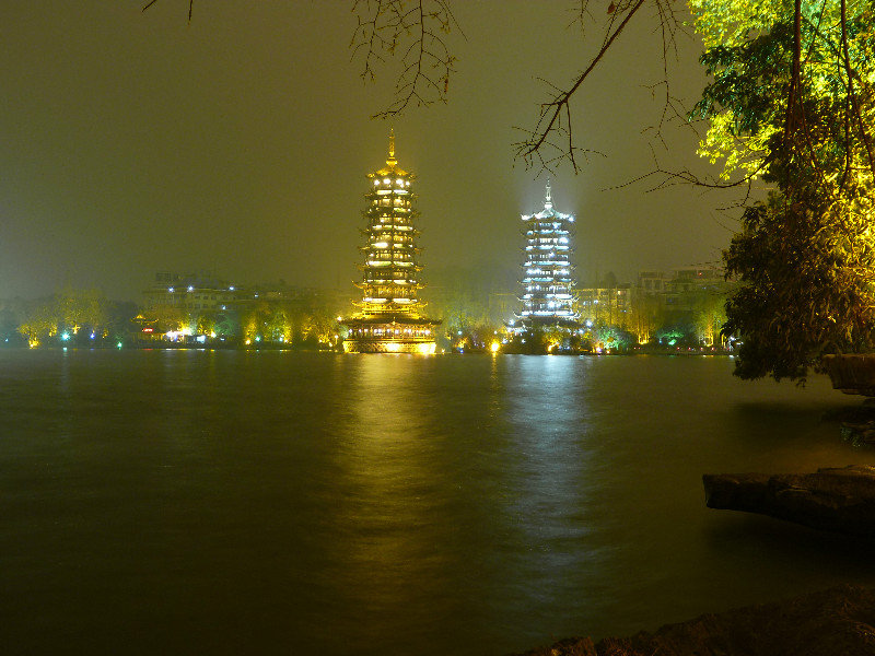 Twin Pagodas in Gloomy Evening