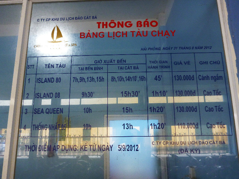 Ferry Timetable Haiphong to Cat Ba