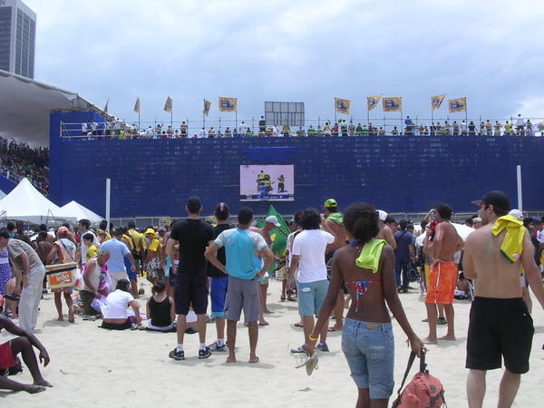 World Cup Beach soccer,  just after Brazil scored their fourth goal 