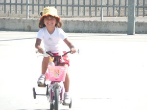 Gioia riding her bike for the first time!
