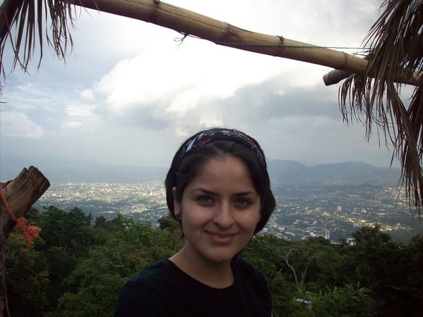My wife with San Salvador in the background