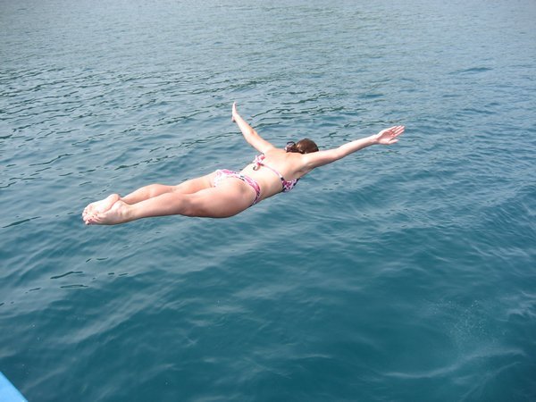 Diving from the top of the boat