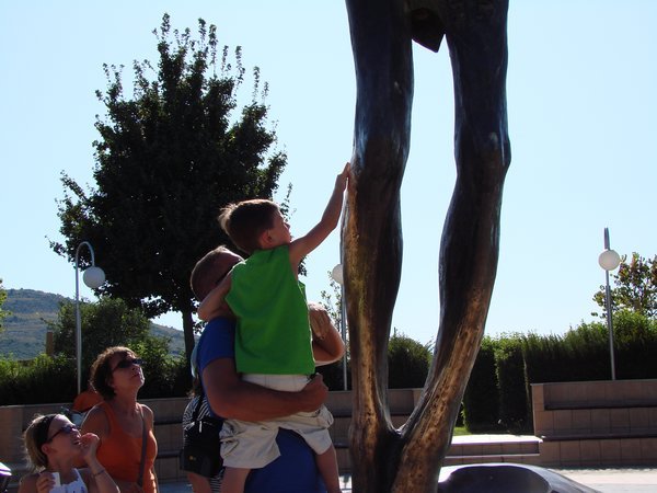 Ayden at the statue of the Risen Christ
