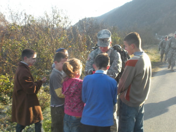 Soldiers took the time to talk to the local children