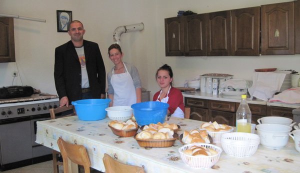 Our interpreter visiting with the sisters in the kitchen