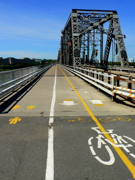 The cyclist and pedestrian lanes of Pont Alexandra Bridge.
