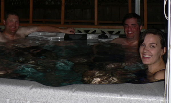 Mike, Jenn and James in the hot tub