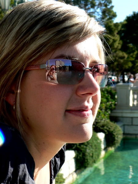 Sheri with my reflection in her sunglasses