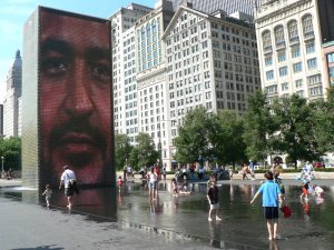 Cooling off in Crown Fountain on a lazy Sunday morning