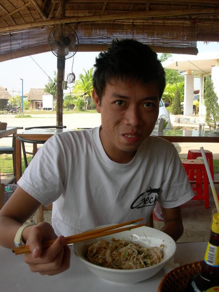 Joe enjoying his Vietnamese noodles