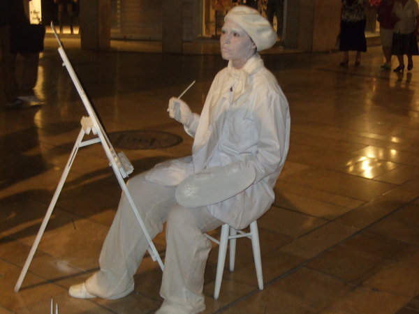 Live statues in downtown