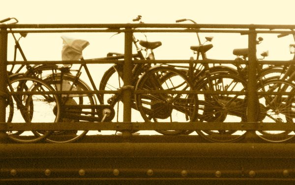 bicycles on a bridge