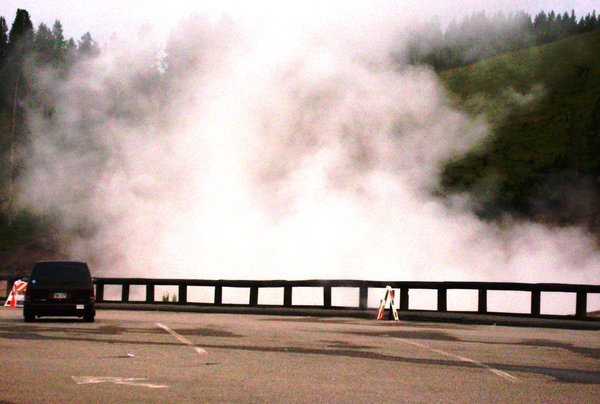 Yellowstone car at geyser
