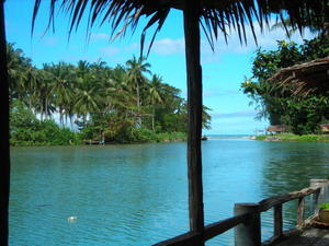 view of the blue lagoon from our hut