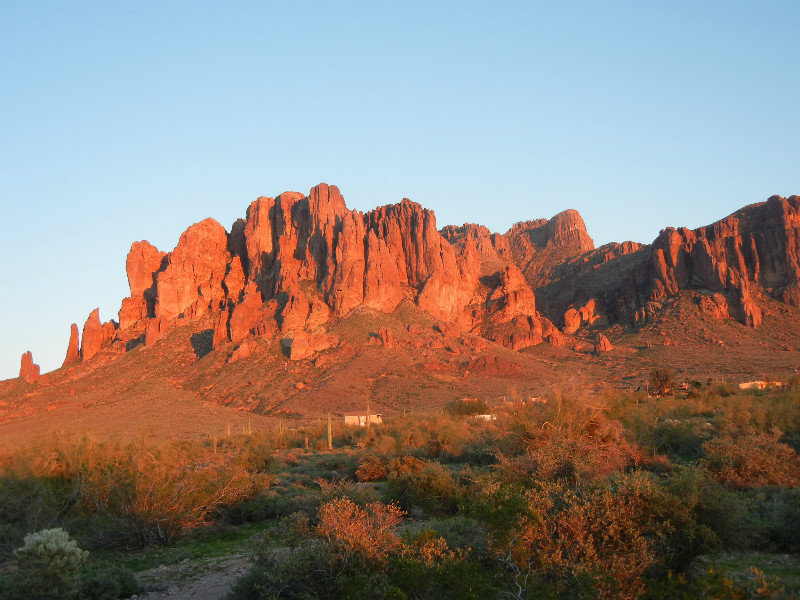 view of the Superstition Mountains at sunset.