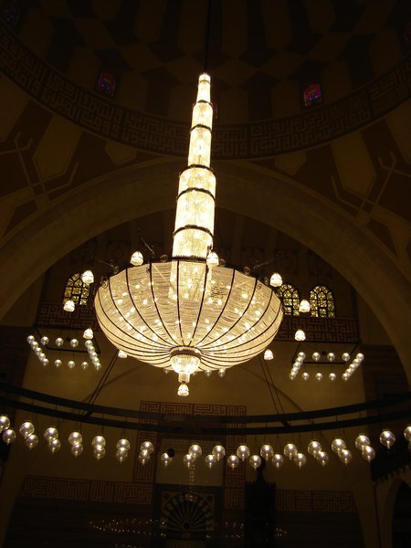 An incredible Austrian chandelier domibates the dome of the Mosque