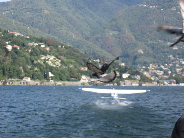 Plane taking off at Lake Como