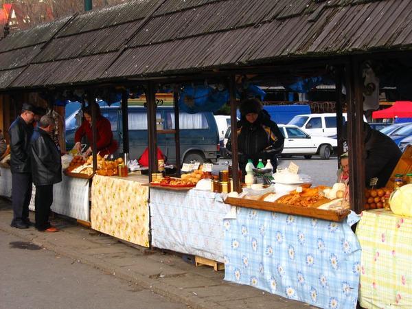 Babushka's selling traditional Polish cheese