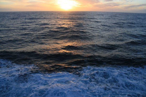 Sunset sailing away from Falkland Islands