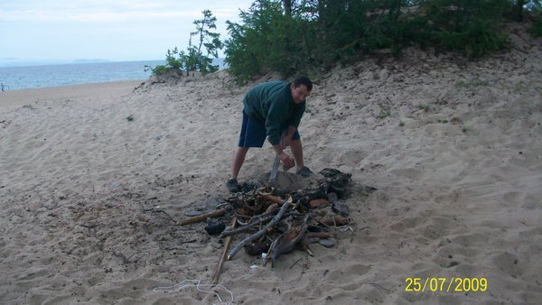 My man making a fire