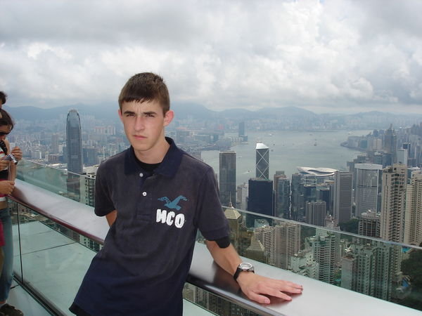 Andrew with Kowloon and harbor
