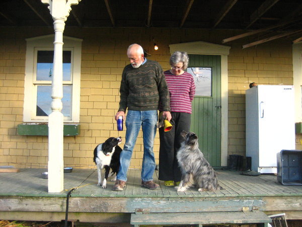 Ted & Louise, and the two dogs: Maude and Blue