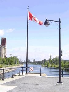 Canadian flag over Lachine canal, Montreal