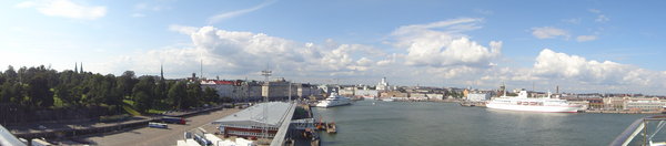 Panoramic sweep of Helsinki Harbour from top deck of ferry
