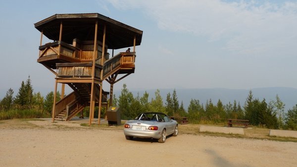 lookout tower with hazy skies from fires
