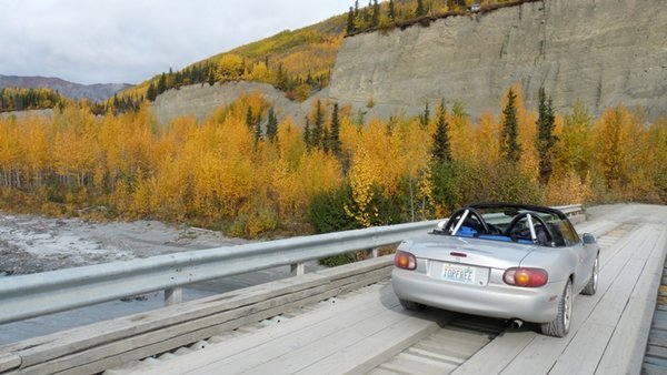 one-lane bridge to glacier