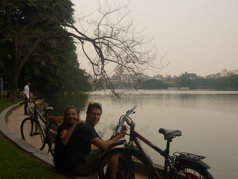 Relaxing after a day of cycling in Hanoi