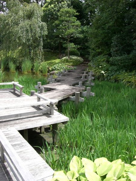 The wooden plank bridge at Momijimaya Garden near Sumpu Castle