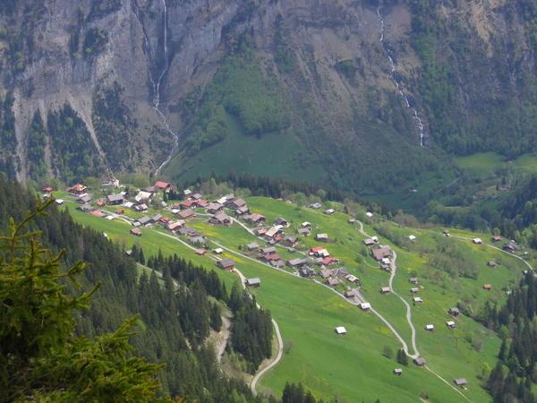 The storybook town of Gimmelwald from above.