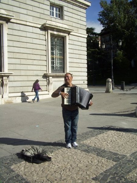 Accordian man in front of the palace