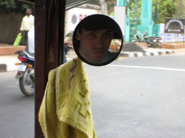 Burt looking freaked in the rickshaw