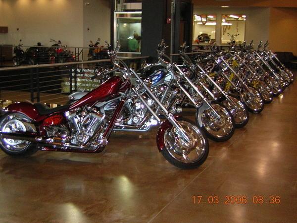 Choppers at a Harley Dealership