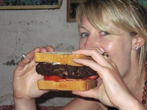 Caroline and a lumbinis burger