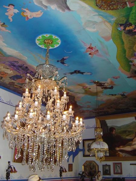 Ceiling paintings and chandelier, part of the restoration