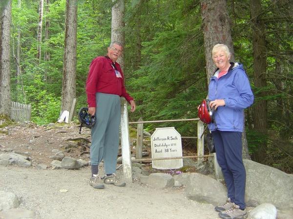Kelly and Bob next to Soapy’s tombstone