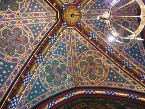 An ornate ceiling in the living quarters of the castle, astrological signs and gold! 