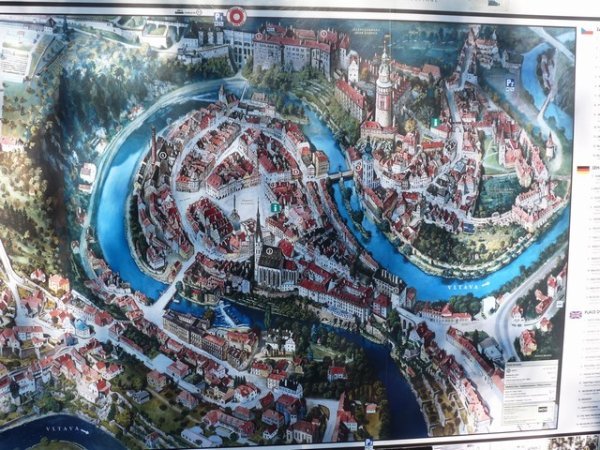 A good visual of the Vltava River that snakes around Krumlov