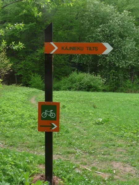 Trail markings along the Gauja River in Sigulda, Latvia