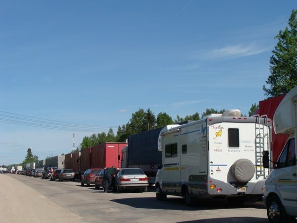 Waiting at the border from Latvia into Russia, why again are we doing this