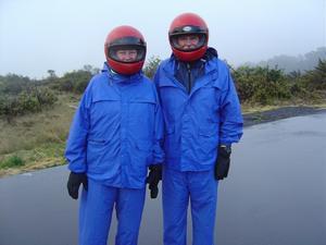 Kelly and Bob with biking gear on top of Haleakala