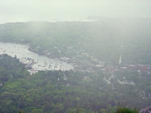 View from Mt. Battie, a little foggy and rainy