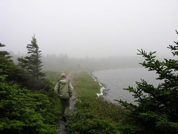 Maureen walking along the trail at Port aux Choix, this was a water supply area