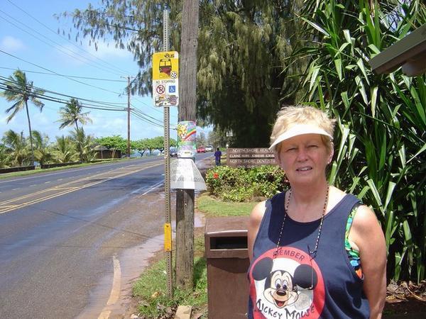 Kelly at bus stop