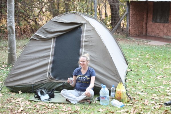 Kath at our camp in Chipata