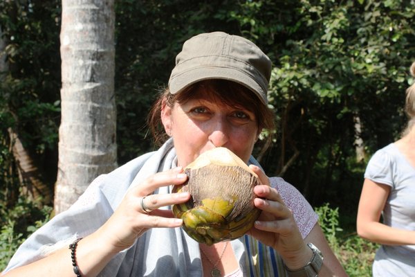 Drinking the coconut juice